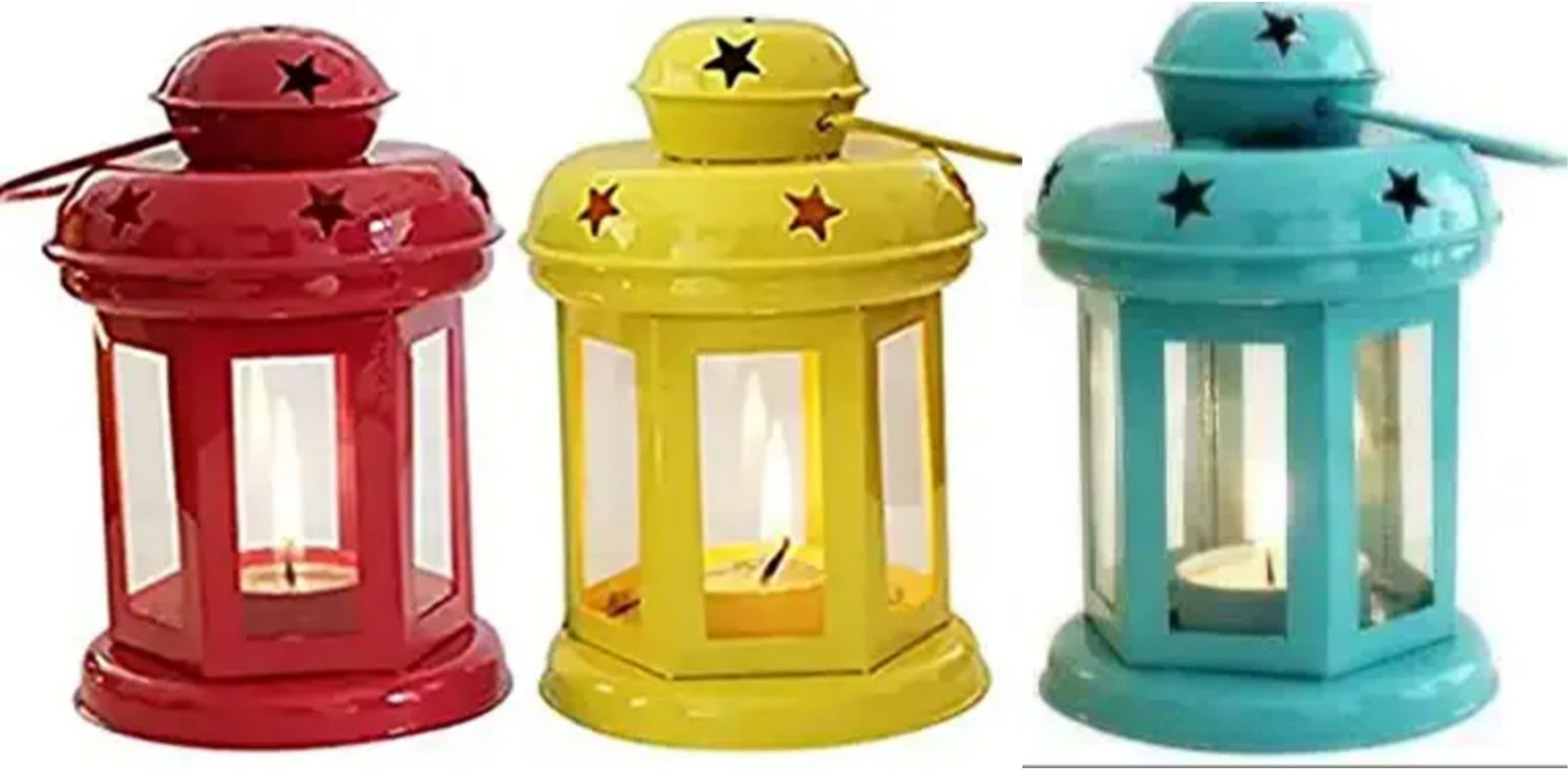 Hanging/Table/ Tea Light Holder Red ,Yellow , Blue Iron Set of Pack of 3 Blue, Red, Yellow Iron Hanging Lantern-image-30