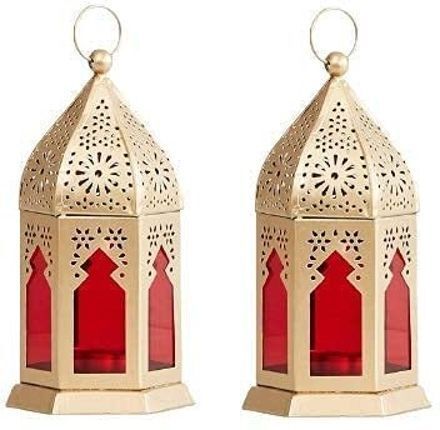 Ramadan decoration Lantern Candle Holder for Table Decor Living Room office Gold Gold, Red Metal Table Lantern