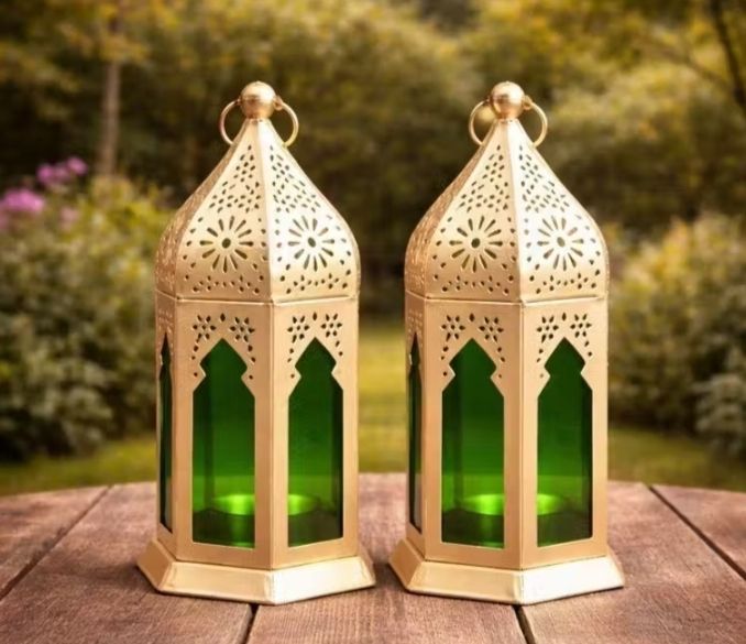 s l handicrafts Moroccan Lantern Green, Gold Iron Hanging Lantern-picture-22