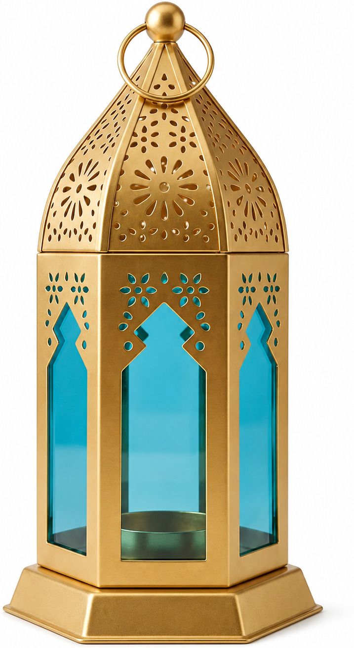 ROTTEN LEAF Blue Moroccan Lantern Golden Metal Decorative Hanging Lantern Gold, Blue Iron, Glass Hanging Lantern-image-21