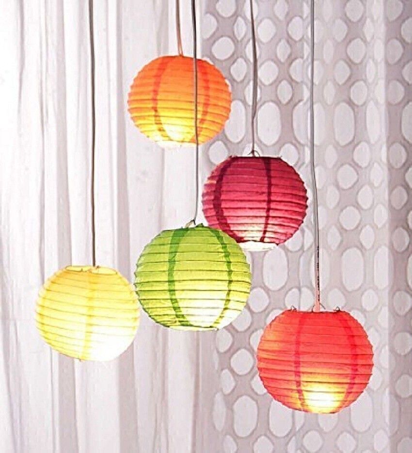 5 Pc Round Hanging Ball Paper Lantern Multicolor Paper Hanging Lantern