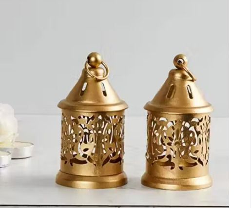 new ways enterprises Decorative Metal Lantern Set Of 2 Gold Finished Best For Diwali Navratri Gold Metal Hanging Lantern-picture-18