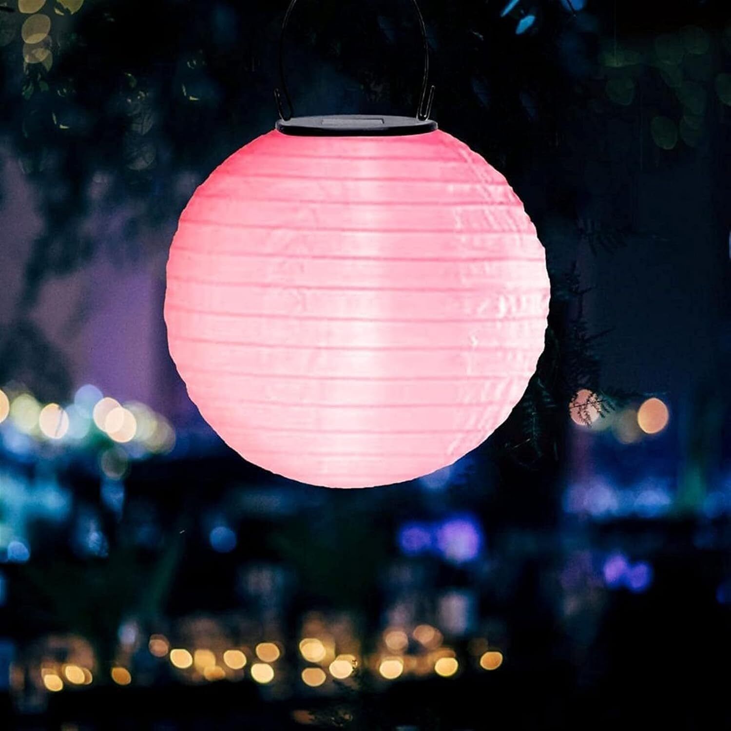Solar Powered Hanging Lanterns – Waterproof Decorative Lights for Garden,Home Pink Cloth Hanging Lantern-image-1