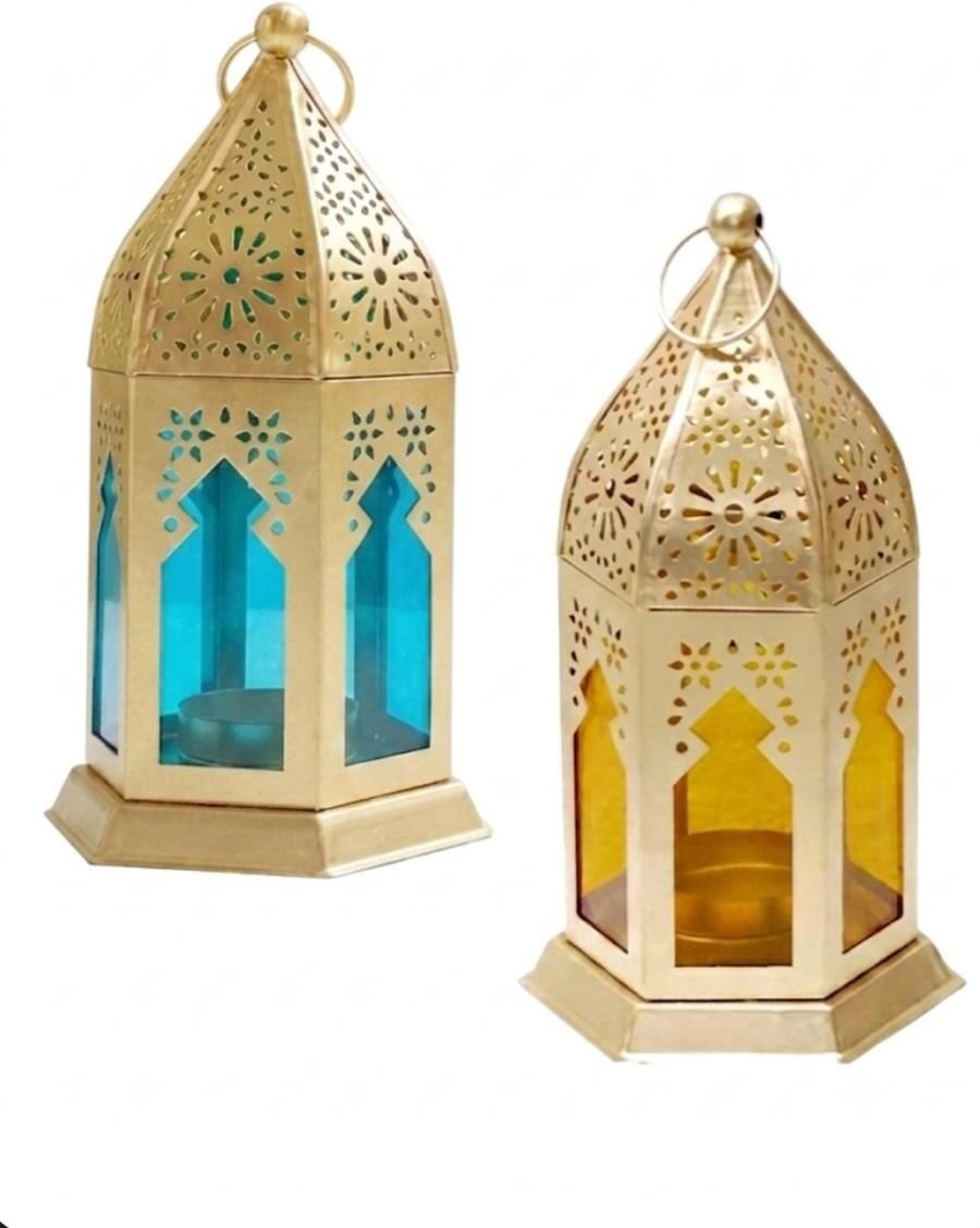 beliv decorative multipurpose lantern Yellow, Blue, Gold Metal Hanging Lantern-picture-36