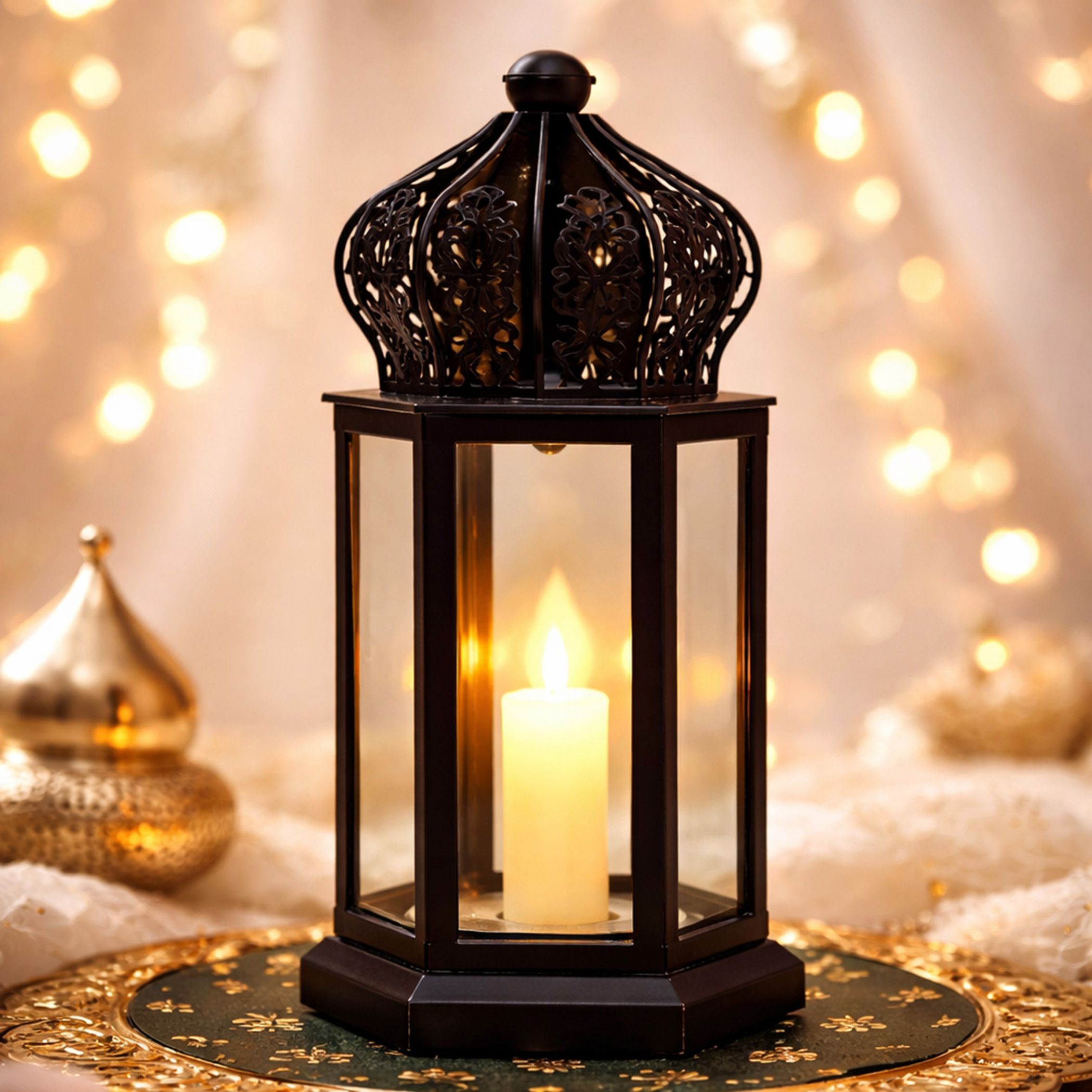 glowhere Antique LED Hurricane Lamp, Flameless Black Wall Decor for Diwali & Ramadan Black Plastic Table Lantern-picture-29