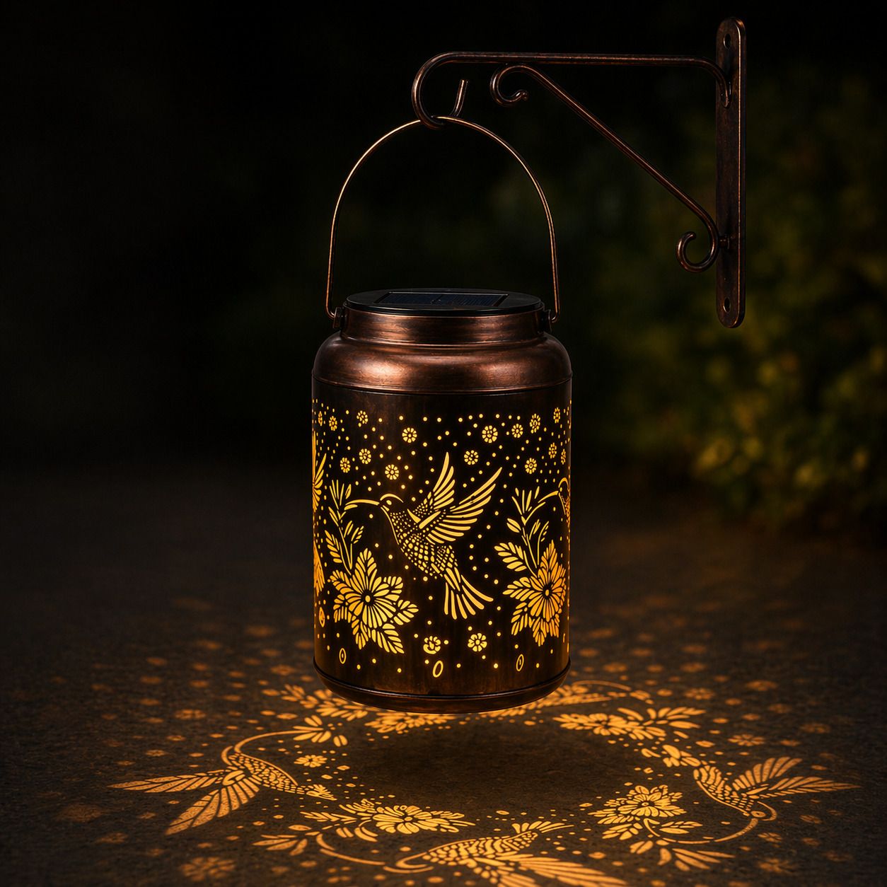 Solar Lantern Hanging Light Outdoor Waterproof Hummingbird Design LED Light Brown Copper Table Lantern-image-26