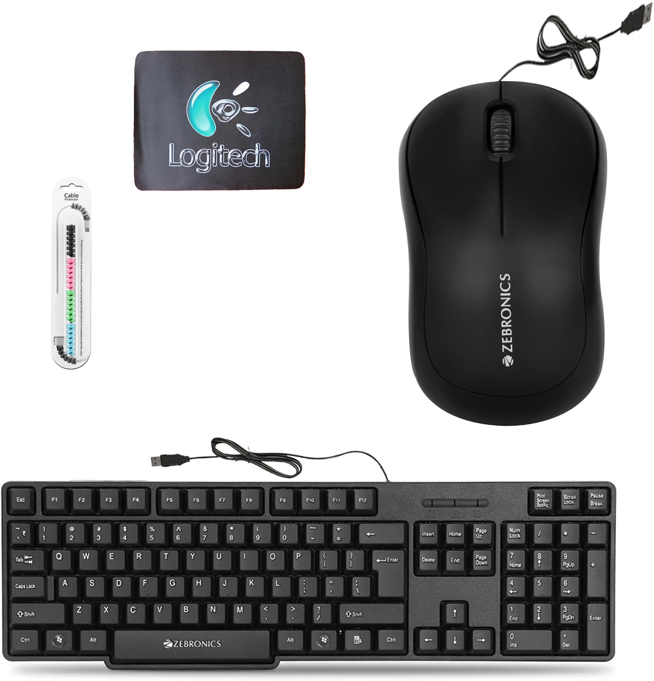TagVin Wired K20 Keyboard, Mouse, Mouse Pad and Cable Protector .(Set of 4). Combo Set-picture-19