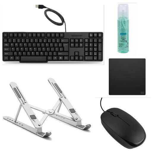 Adefex 5-in-1 Kit Metal Laptop Stand,Wired Keyboard & Mouse, Cleaning Gel, Mouse Pad Combo Set-picture-14