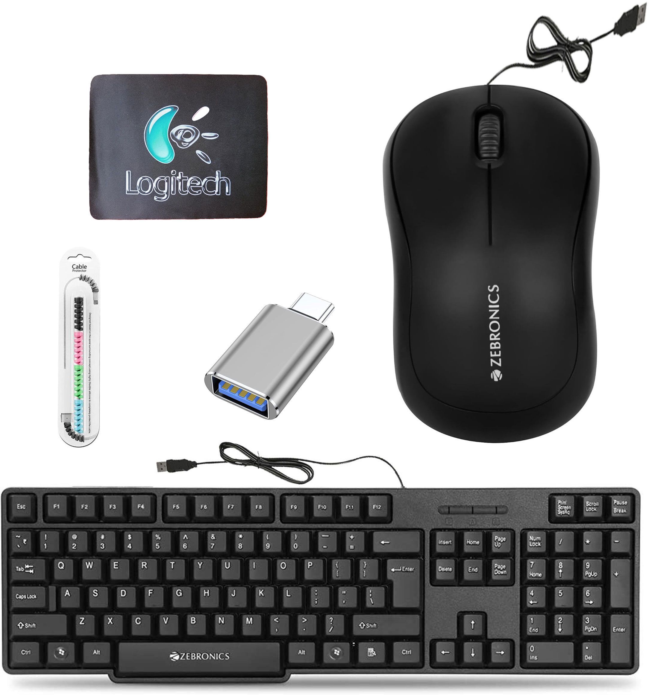 Mophonics Wired K20 Keyboard, Mouse, MousePad, C-OTG, Cable Protector (SET OF 5) Combo Set-picture-32