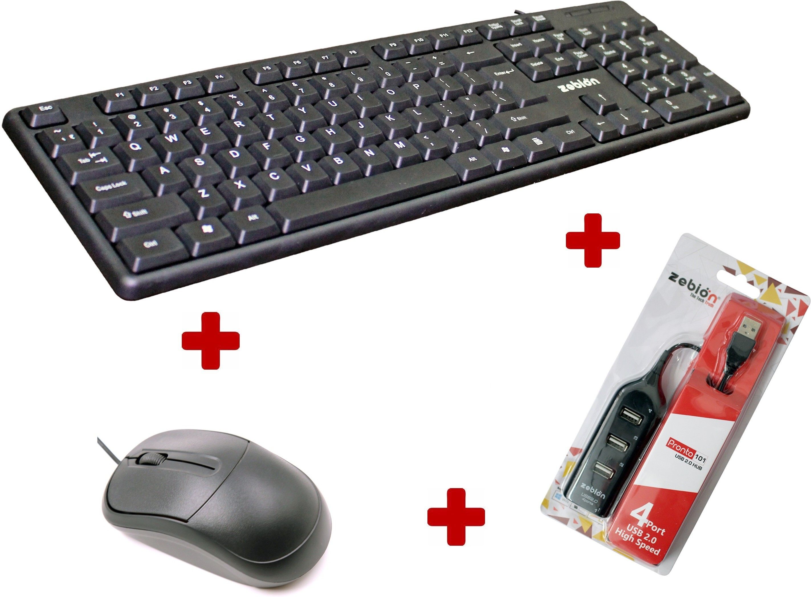 zebion K500 keyboard + Dazzle Mouse + Pronto 101 USB HUB Combo Set-image-33