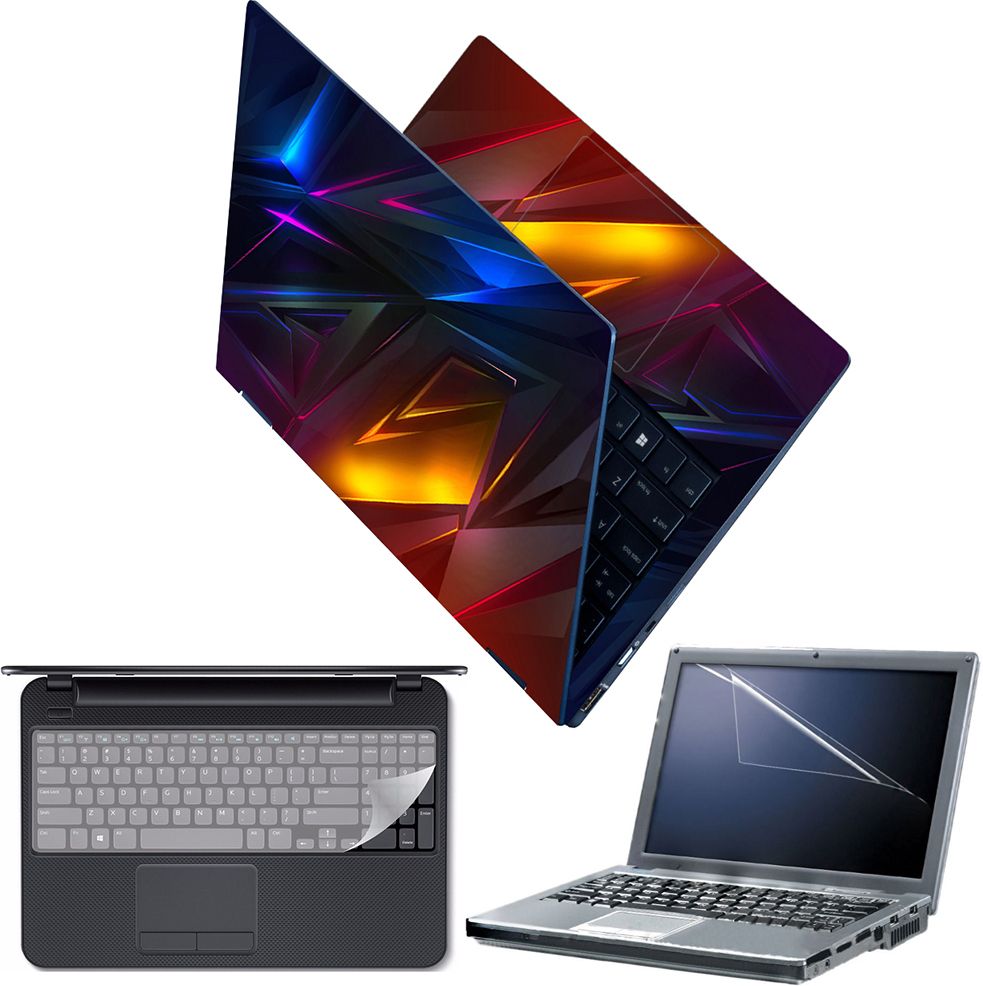FineArts Full Body Laptop Skin with Screen Guard and Key Guard - Classic Red Black Blue Combo Set-image-36