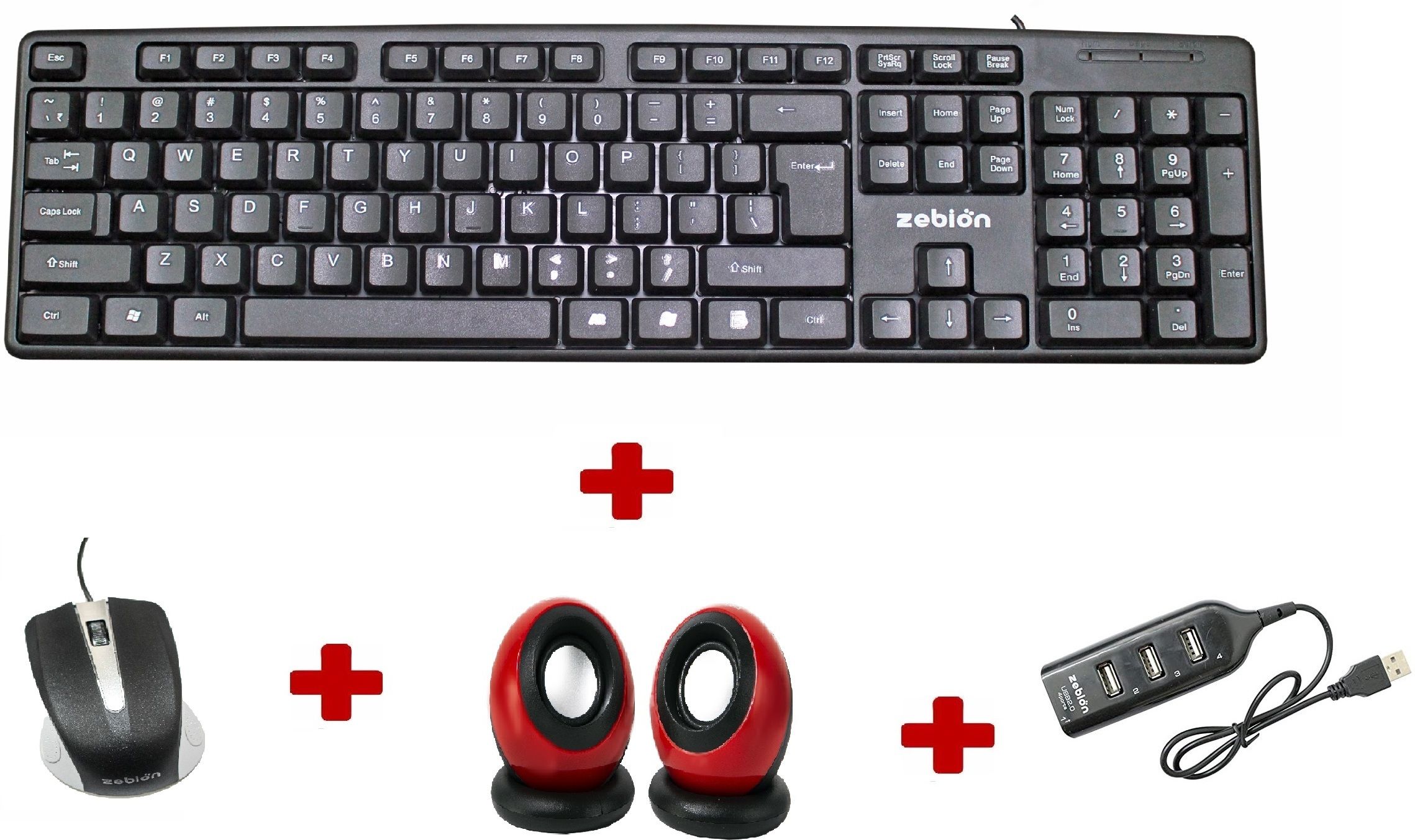 zebion K500 Keyboard + Rocky Mouse + Adore Speaker + Pronto 101 USB HUB Combo Set-image-34