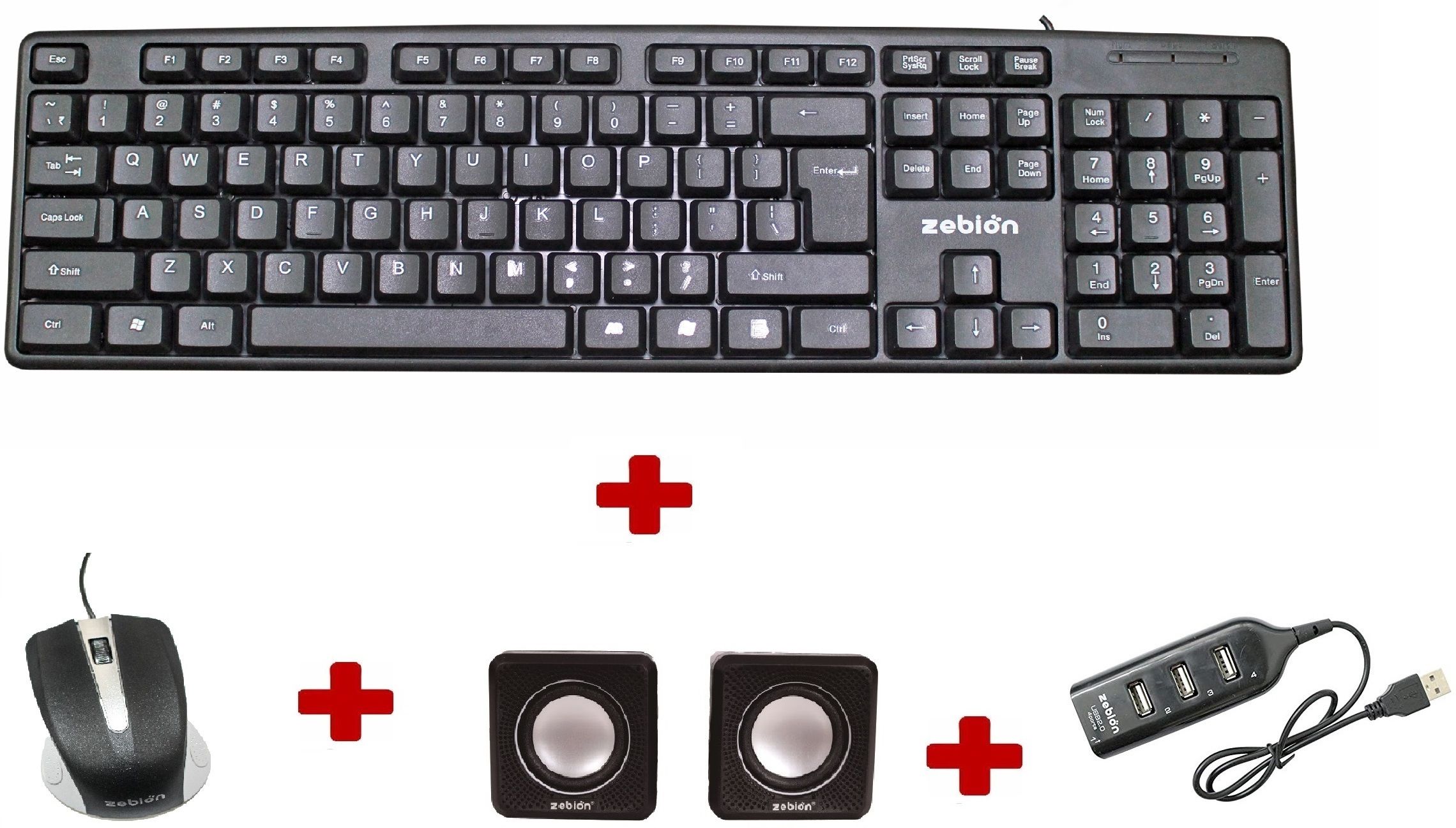 zebion K500 Keyboard + Rocky Mouse + Twin Speaker + Pronto 101 USB HUB Combo Set-image-32