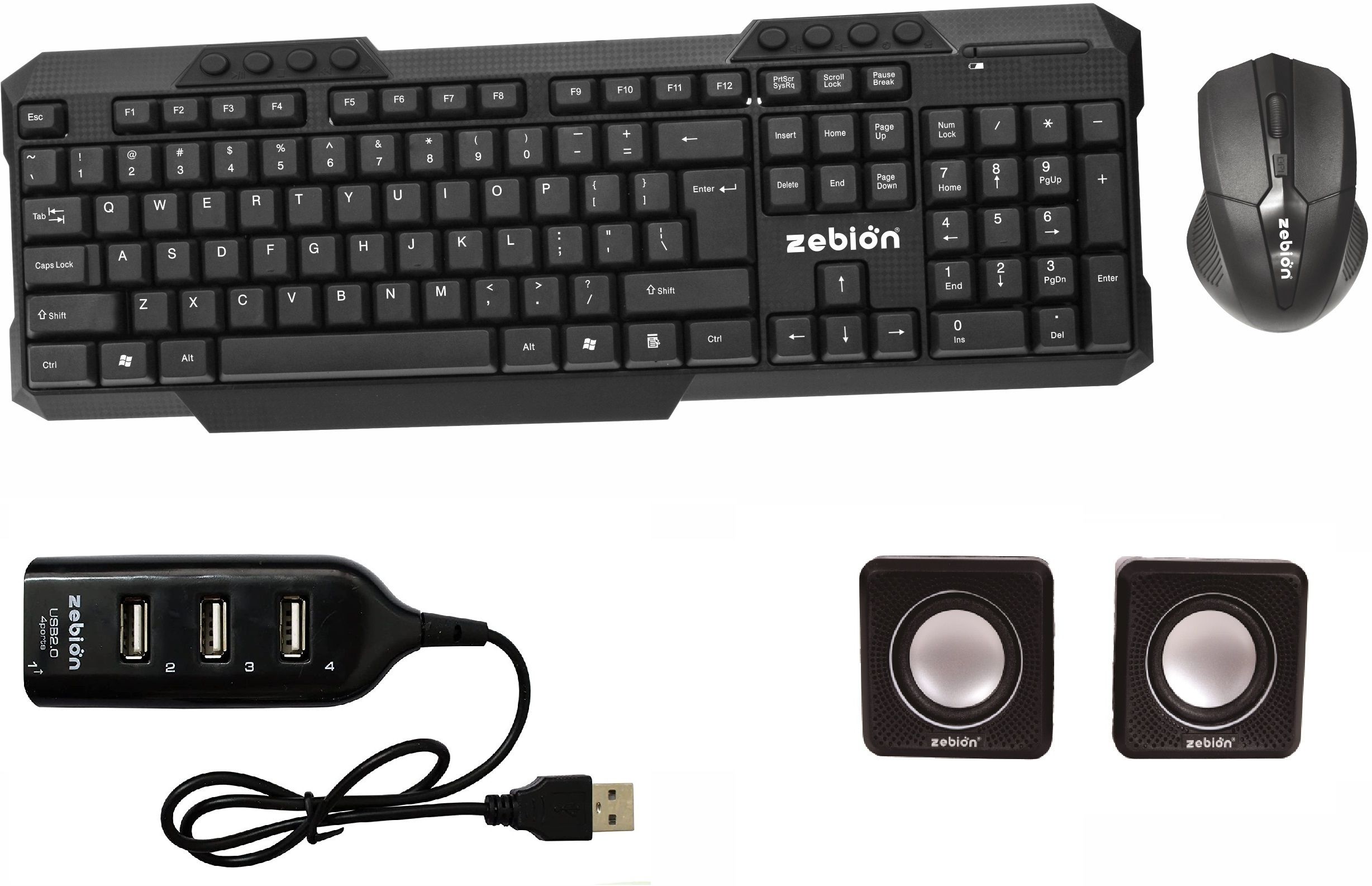 zebion G2400 Wireless Keyboard and Mouse + Pronto 101 USB HUB + Twin Speaker Combo Set-image-40