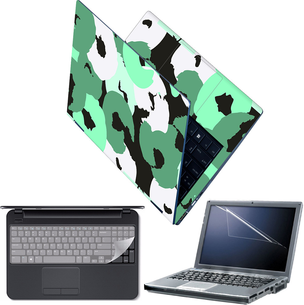Techfit Full Body Laptop Skin with Screen Guard and Key Guard - Green Black Combo Set image 1