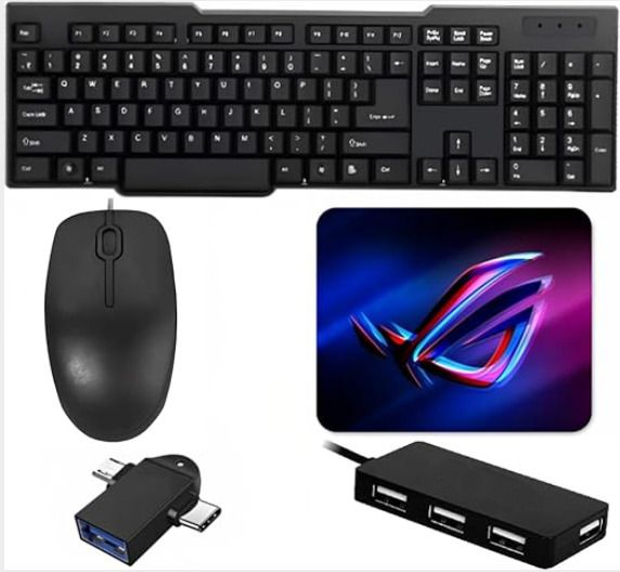 Adefex Desktop Combo Set of Keyboard and Mouse with USB -Hub, Mouse Pad and OTG - Black Combo Set-picture-27