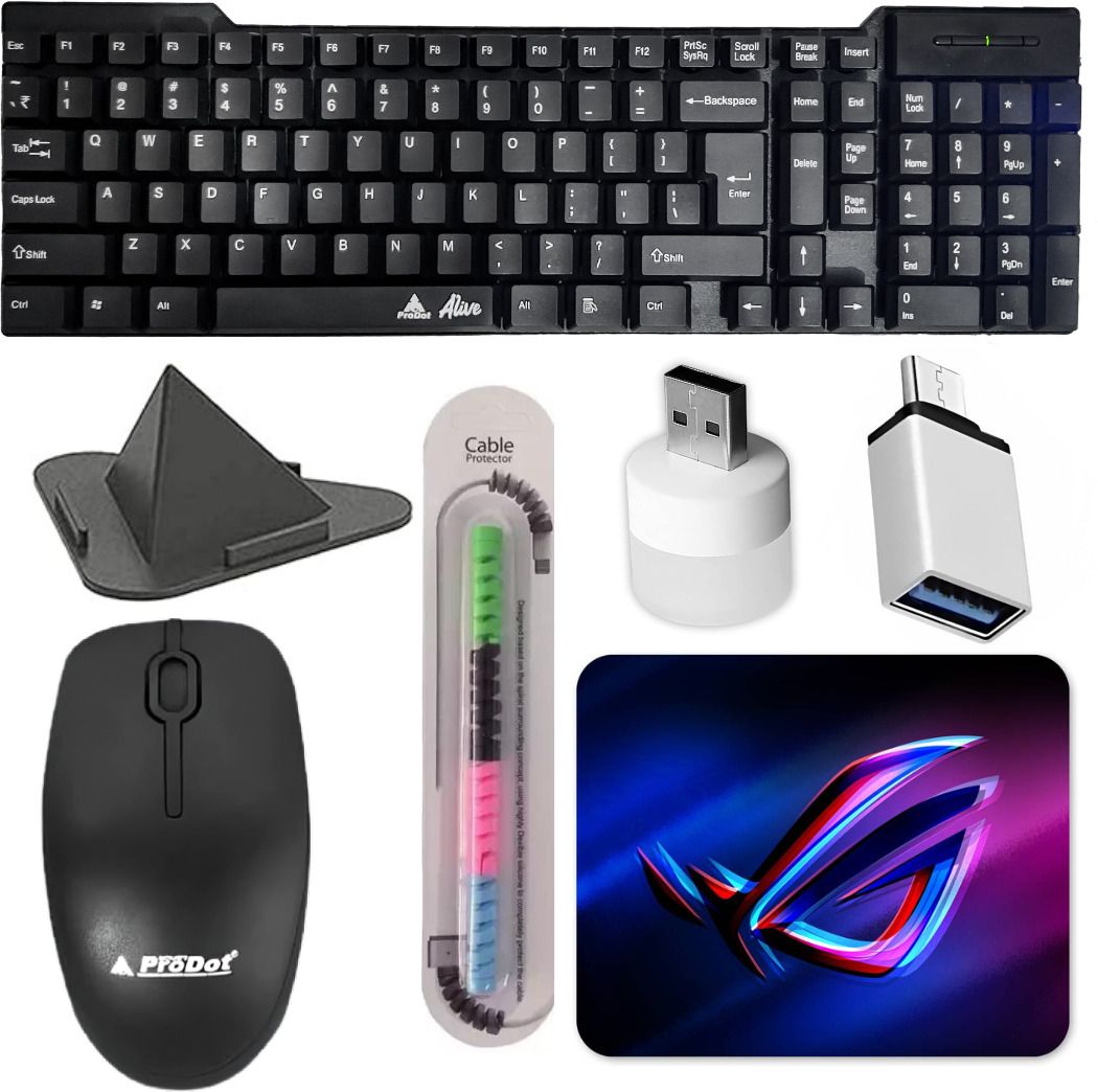 Henture Prodot 7 Keyboard Mouse with Usb Light, OTG, Mobile Stand and Cable protector Combo Set-picture-26