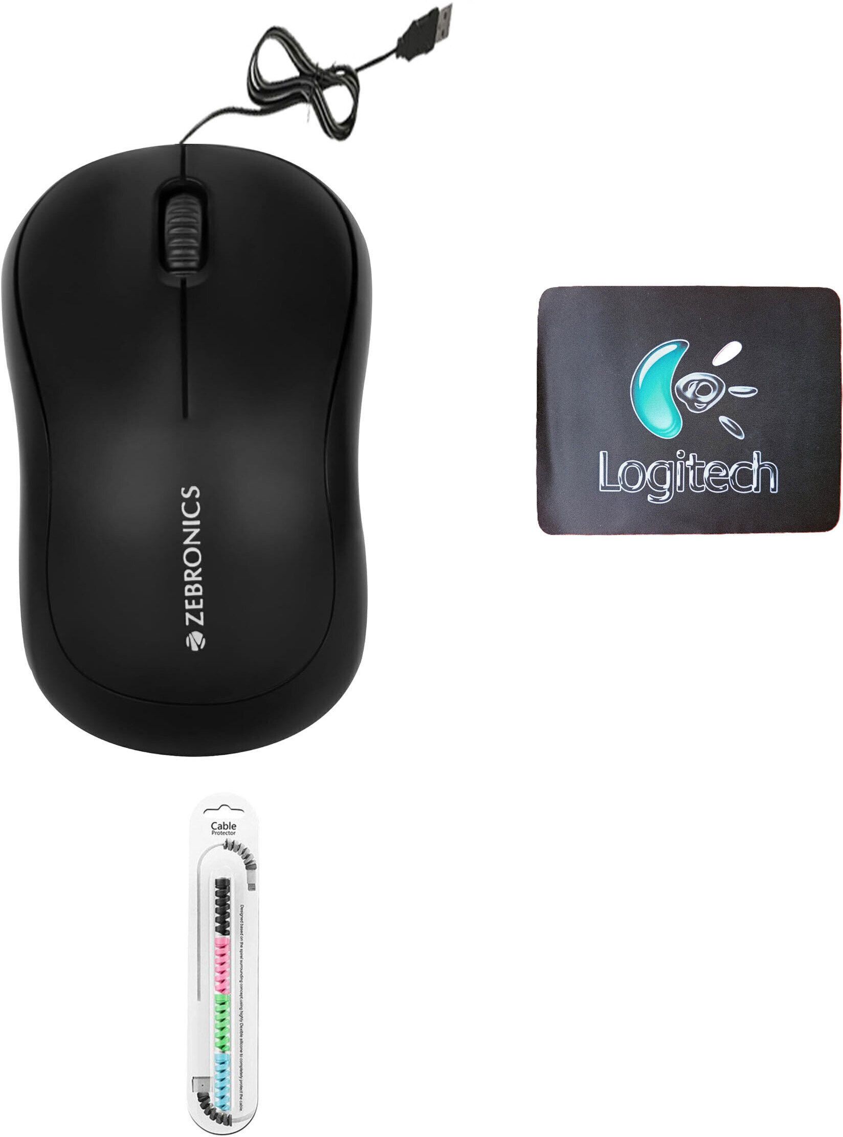 ZEBRONICS Wired Comfort Mouse, MousePad,Cable Protector .(Set of 3). Combo Set-image-35