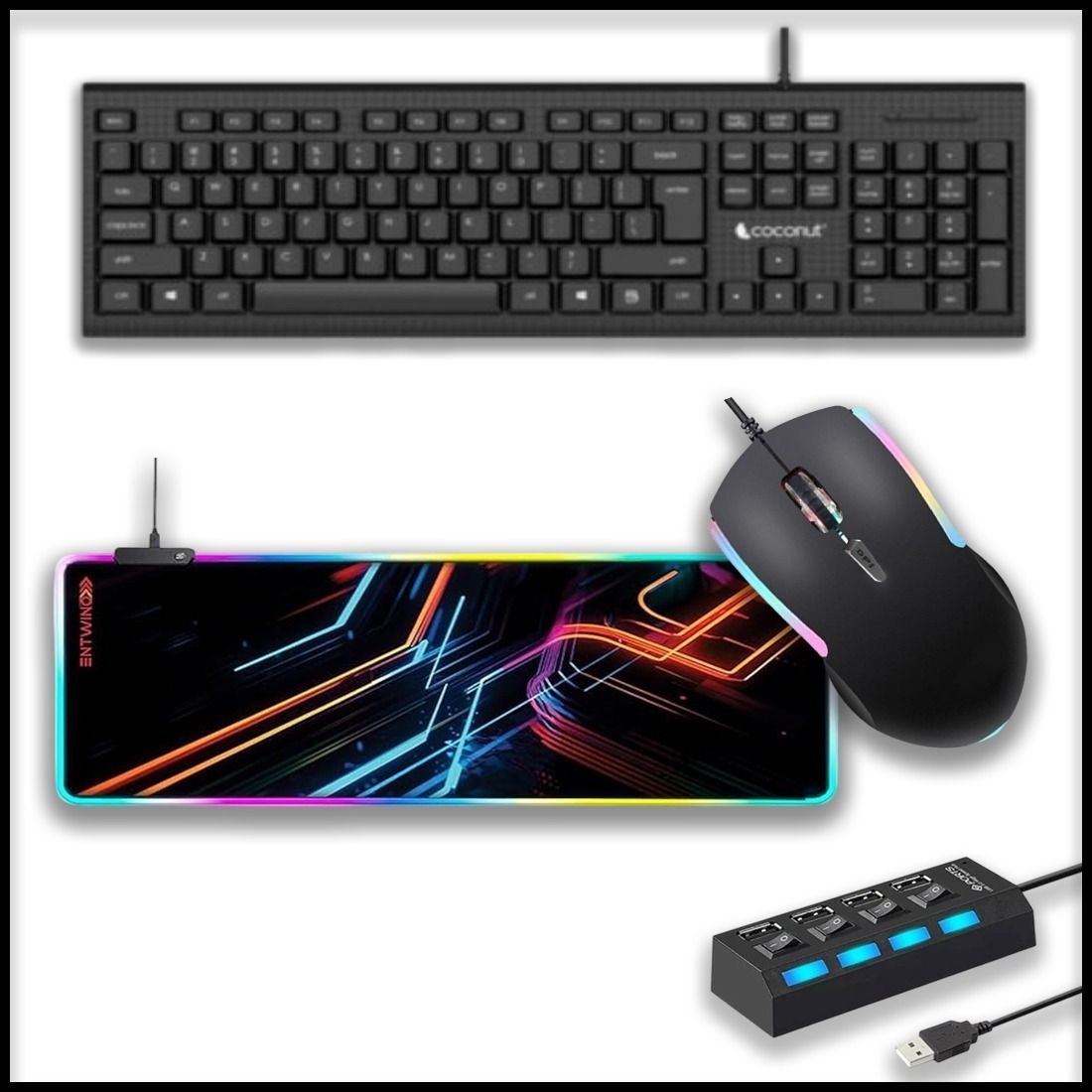 ENTWINO 4-in-1 Wired PC Accessories with mousepad and USB hub Combo Set-picture-25