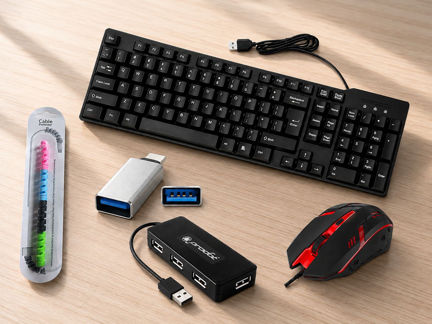 PRODOT 5 SET FEEL KEYBOARD+ RGB MOUSE+ 4 PORT HUB+ OTG FREE CABLE PROTECTOR Combo Set-picture-43