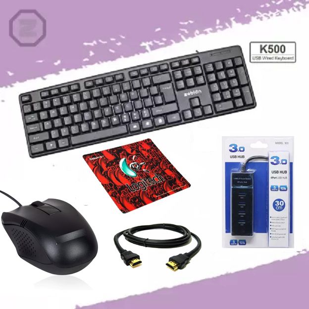 zebion 5 IN 1 COMBO PACK WITH KEYBOARD ,MOUSE,MOUSEPAD,USB HUB & HDMI CABLE Combo Set-image-39