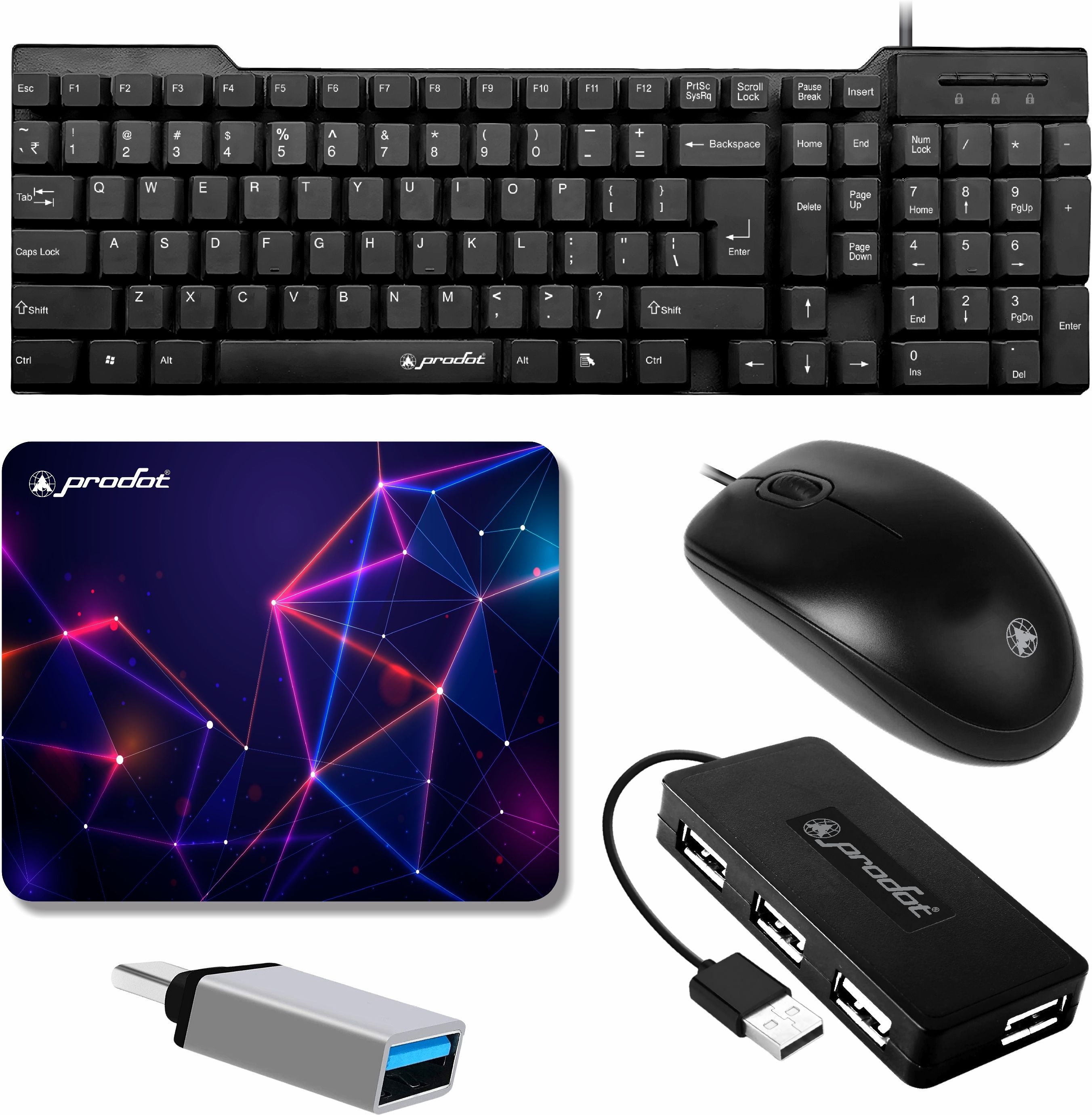 PRODOT High Performance Set of 5 Wired Combo 247 Floated Key Keyboard & 185 Mouse Combo Set-picture-40