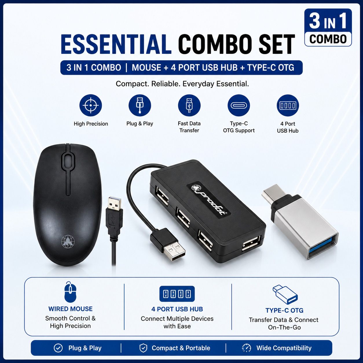 PRODOT Comfy Mouse, Play Plus 4 Port HUB & OTG Combo Set-picture-47