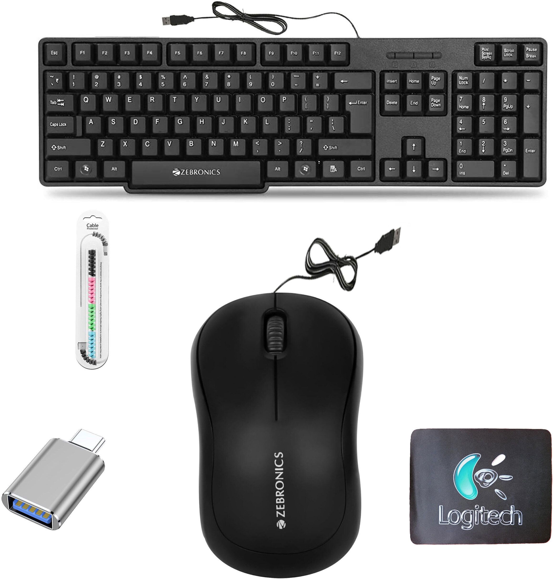 ZEBRONICS K20 Keyboard, Comfort Mouse, MousePad, C-OTG, Cable Protector.(Set-5). Combo Set-picture-21