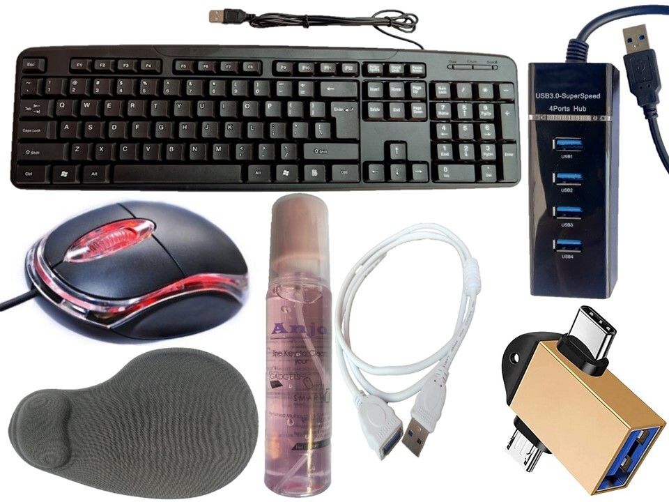ANJO Wired Keyboard-Wired Mouse-Wrist Pad-Hub 3.0-Cleaner-2in1 OTG C&M-Ext Cable 1.5m Combo Set-image-29