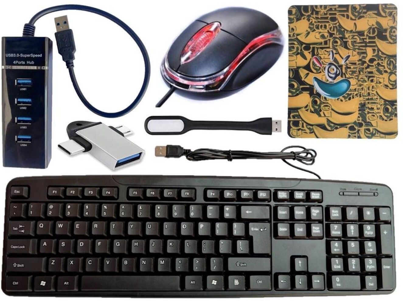 ANJO Wired Keyboard-Wired Mouse-Mouse Pad-USB Hub 3.0-2 in 1 OTG C & Micro Type-LED Combo Set-image-39