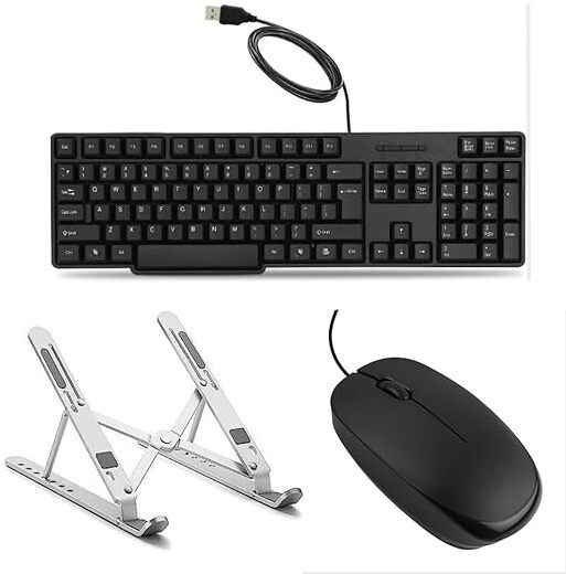 Adefex Desktop Setup - Metal Laptop Stand | Wired Keyboard | Wired Mouse - Black Combo Set-picture-47