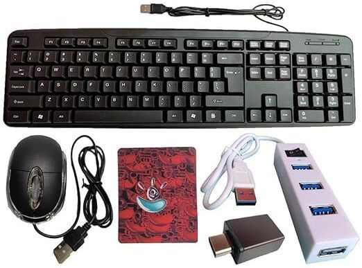 Adefex 5 in 1 Combo Wired Keyboard | Wired Mouse | 4 Port USB Hub | OTG C | Mouse Pad Combo Set-picture-40