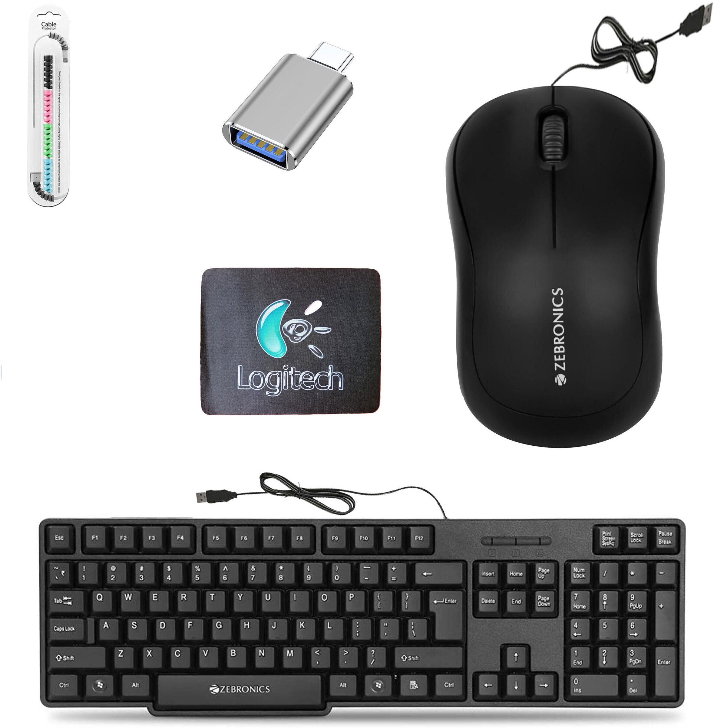 ZEBRONICS K20 Keyboard, Comfort Mouse, MousePad, C-OTG, Cable Protector (Set of 5) Combo Set-picture-14