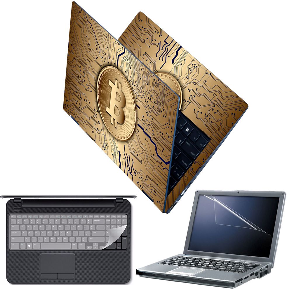 Techfit Full Body Laptop Skin with Screen Guard and Key Guard - Golden Bitcoin Design Combo Set-image-19