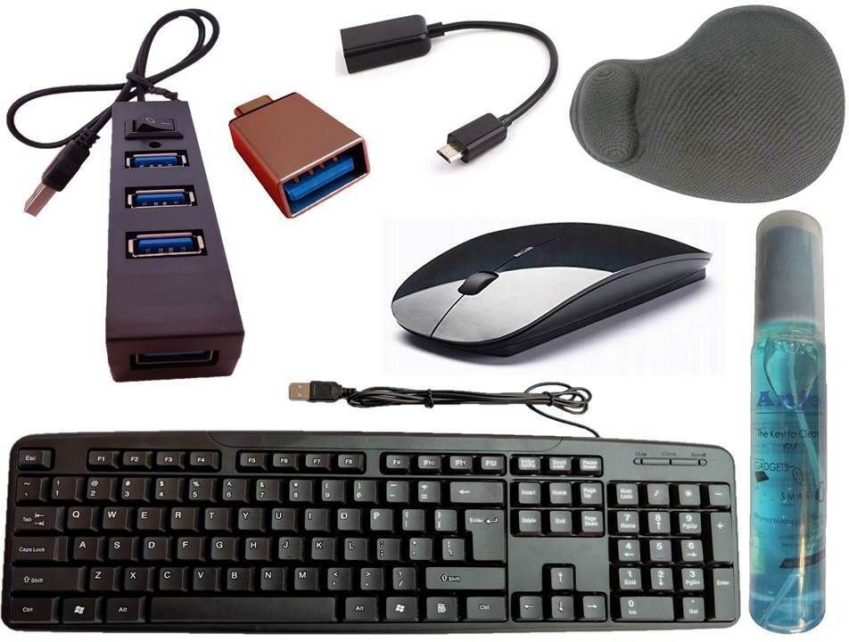 ANJO Wired Keyboard-Wireless Mouse-Wrist Pad-Hub 2.0-Cleaner-OTG Type C & Micro Combo Set-image-29