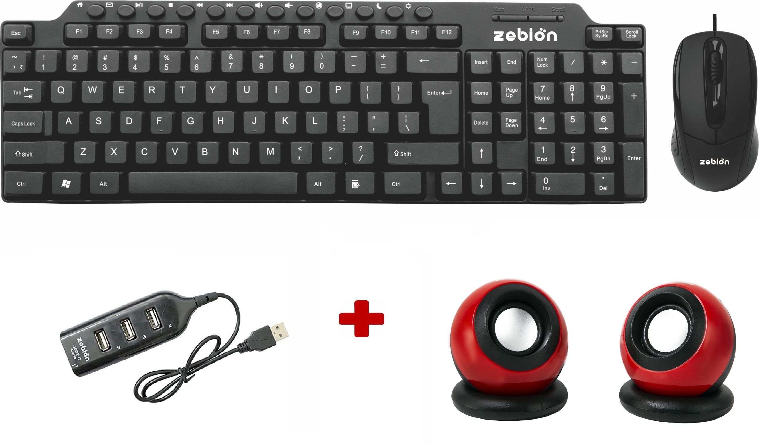 zebion Viking Wired Keyboard Mouse + Adore Speaker + Pronto 101 USB HUB Combo Set-image-12