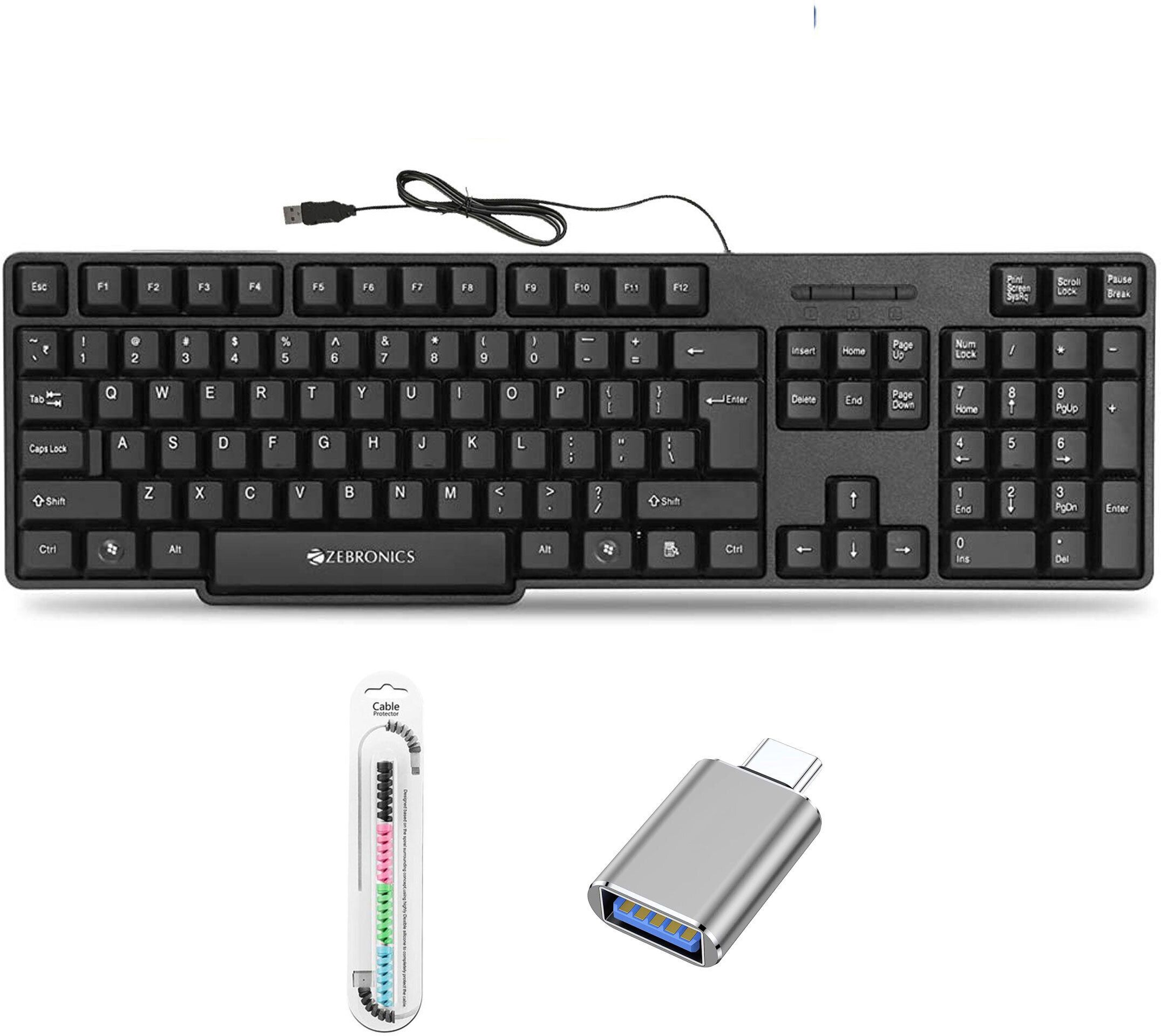Mophonics Wired K20 Keyboard, C-OTG, and Cable Protector (Set of 3) Combo Set-picture-10