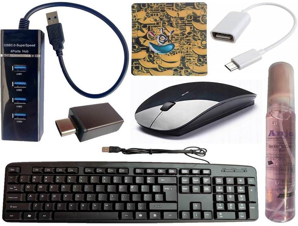 ANJO Wired Keyboard-Wireless Mouse-Pad-USB Hub 3.0-Cleaner-OTG C&Micro Combo Set-image-36