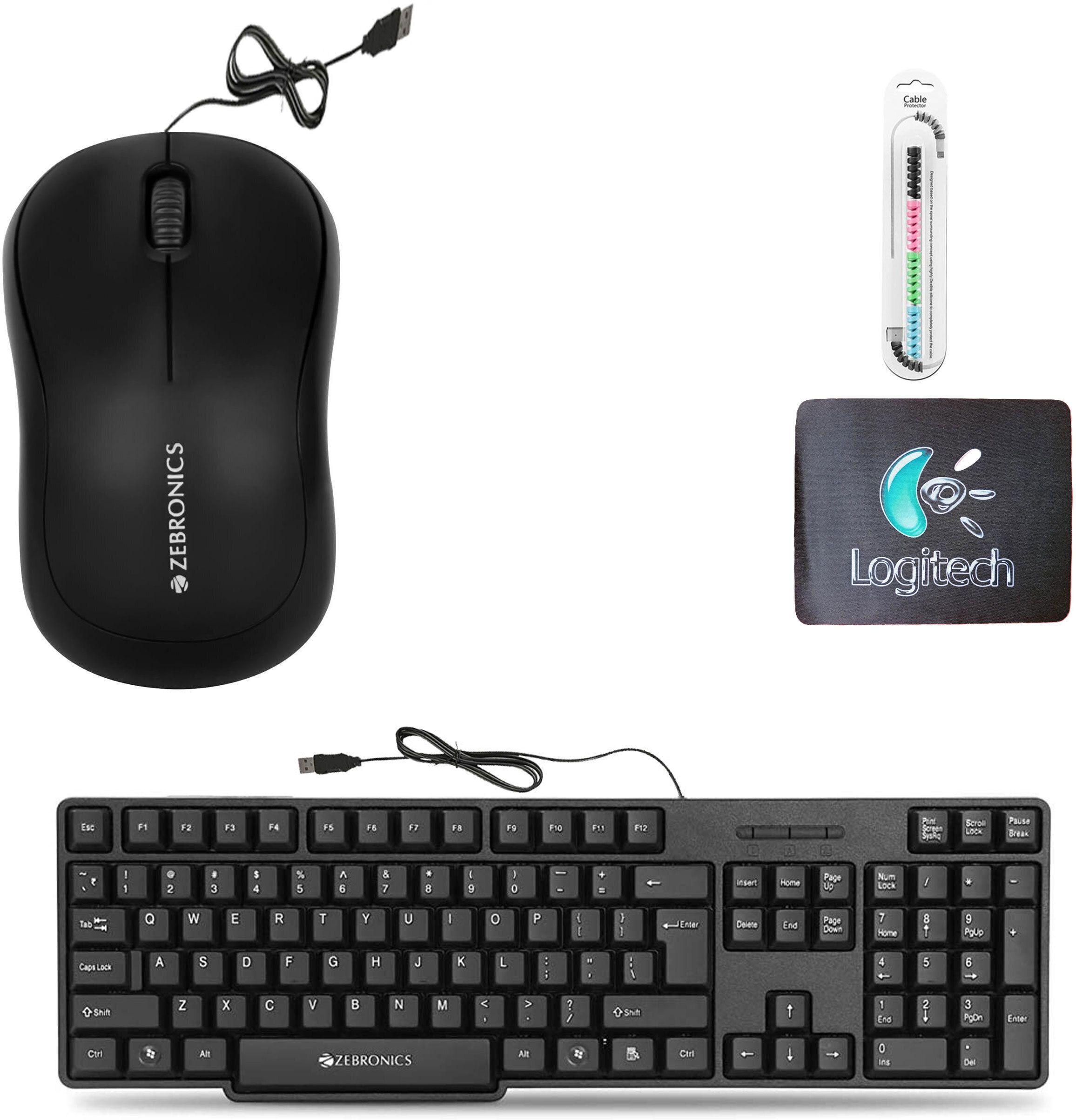 Mophonics Wired K20 Keyboard, Mouse, MousePad & Cable Protector (Set of 4) Combo Set-image-32