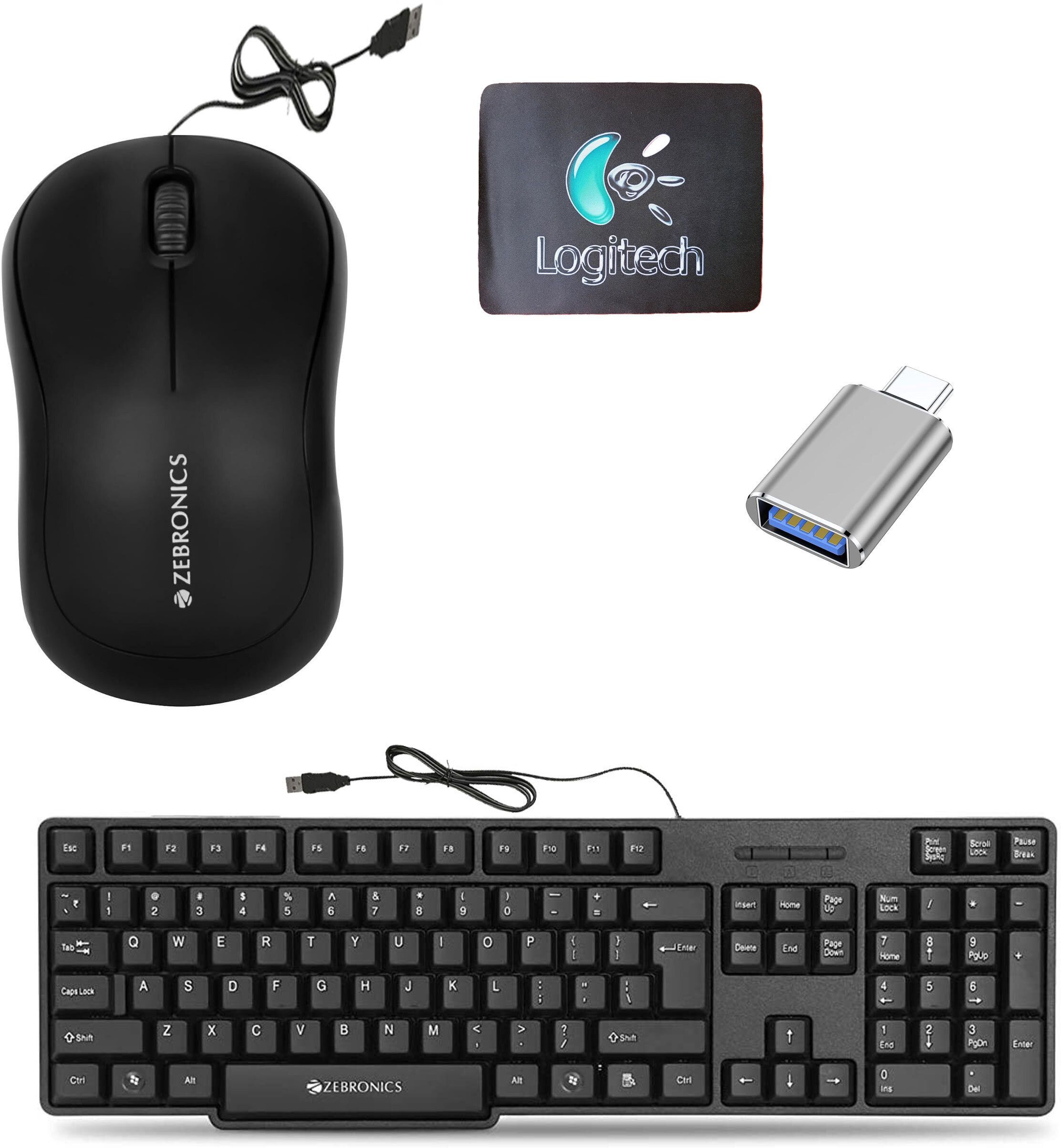 Mophonics Wired K20 Keyboard, Mouse, MousePad and C-OTG ( Set of 4) Combo Set-picture-16