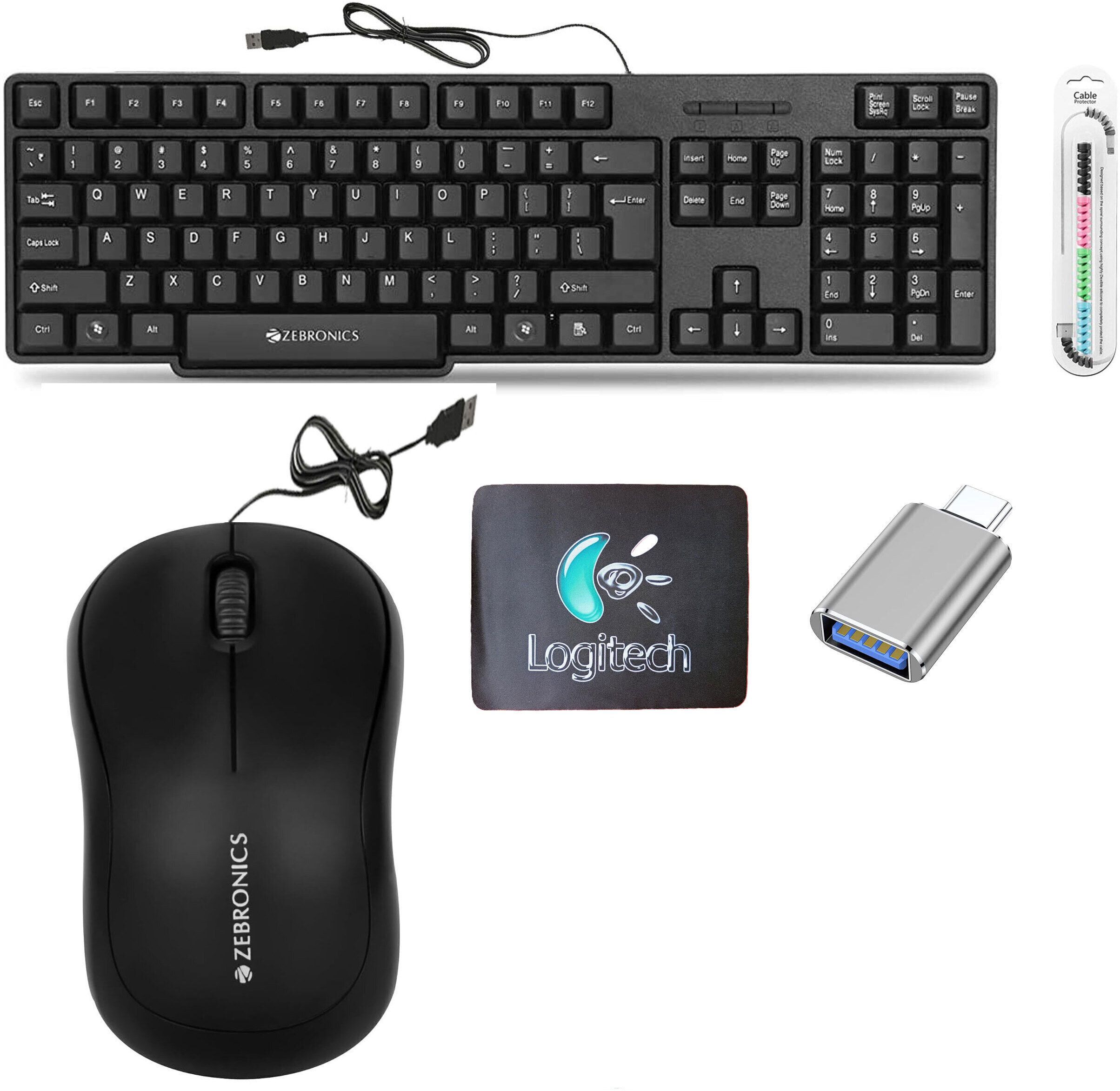 TagVin Wired Keyboard, Mouse, MousePad, C-OTG, Cable Protector .(Set-5). Combo Set-picture-22