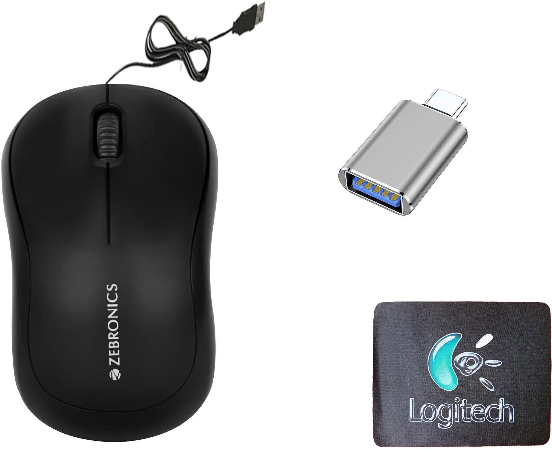 ZEBRONICS Comfort Mouse, MousePad, C-OTG, (Set of 3). Combo Set-image-21