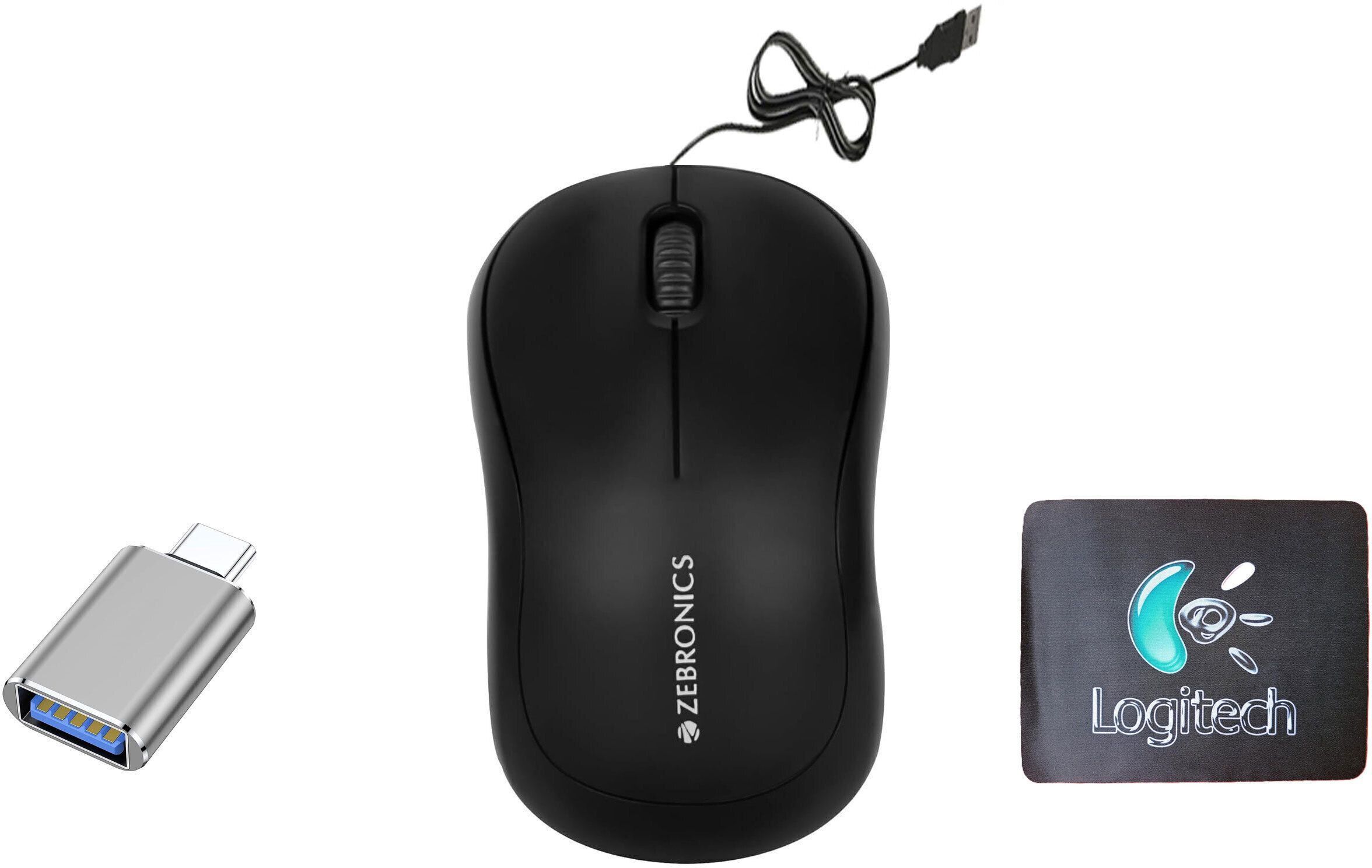 ZEBRONICS Wired Mouse, Mouse Pad, C-OTG (Pack of 3) Combo Set-picture-23