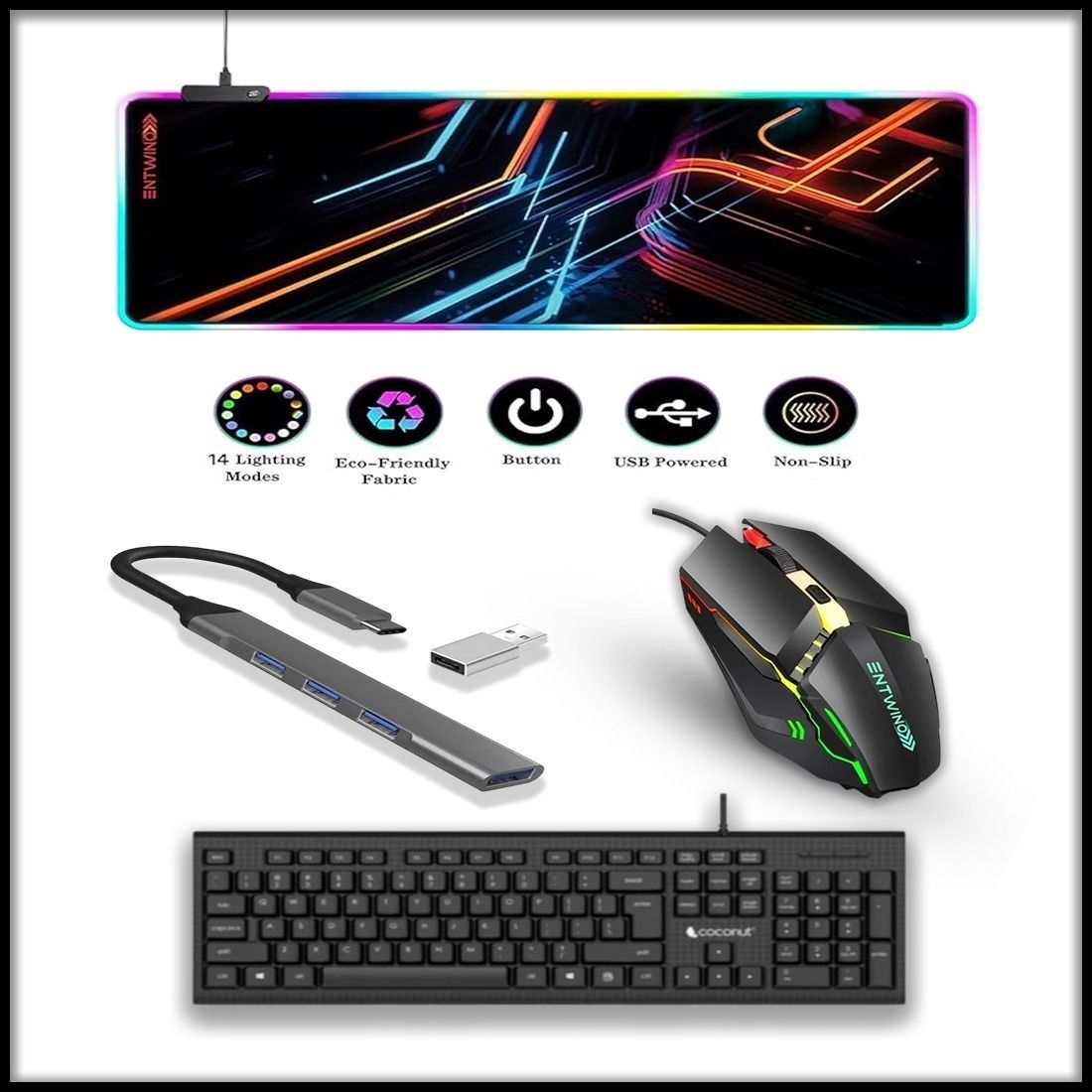 ENTWINO 4 in 1 keyboard, gaming mouse with RGB mousepad and C Type Hub combo Combo Set-picture-31