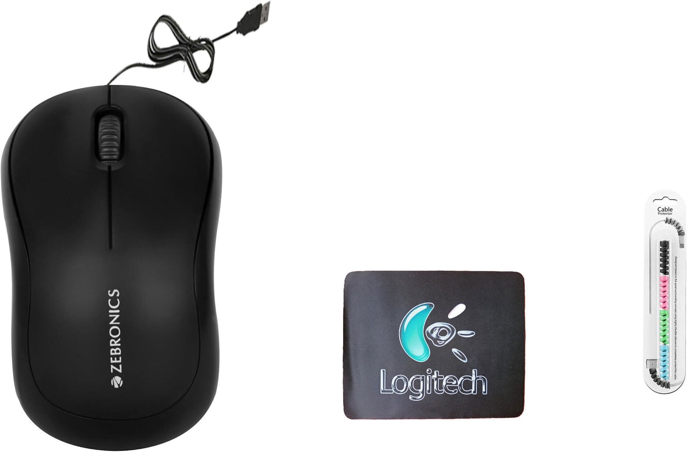 ZEBRONICS Wired Mouse, MousePad & Cable Protector (Pack of 3) Combo Set-picture-27