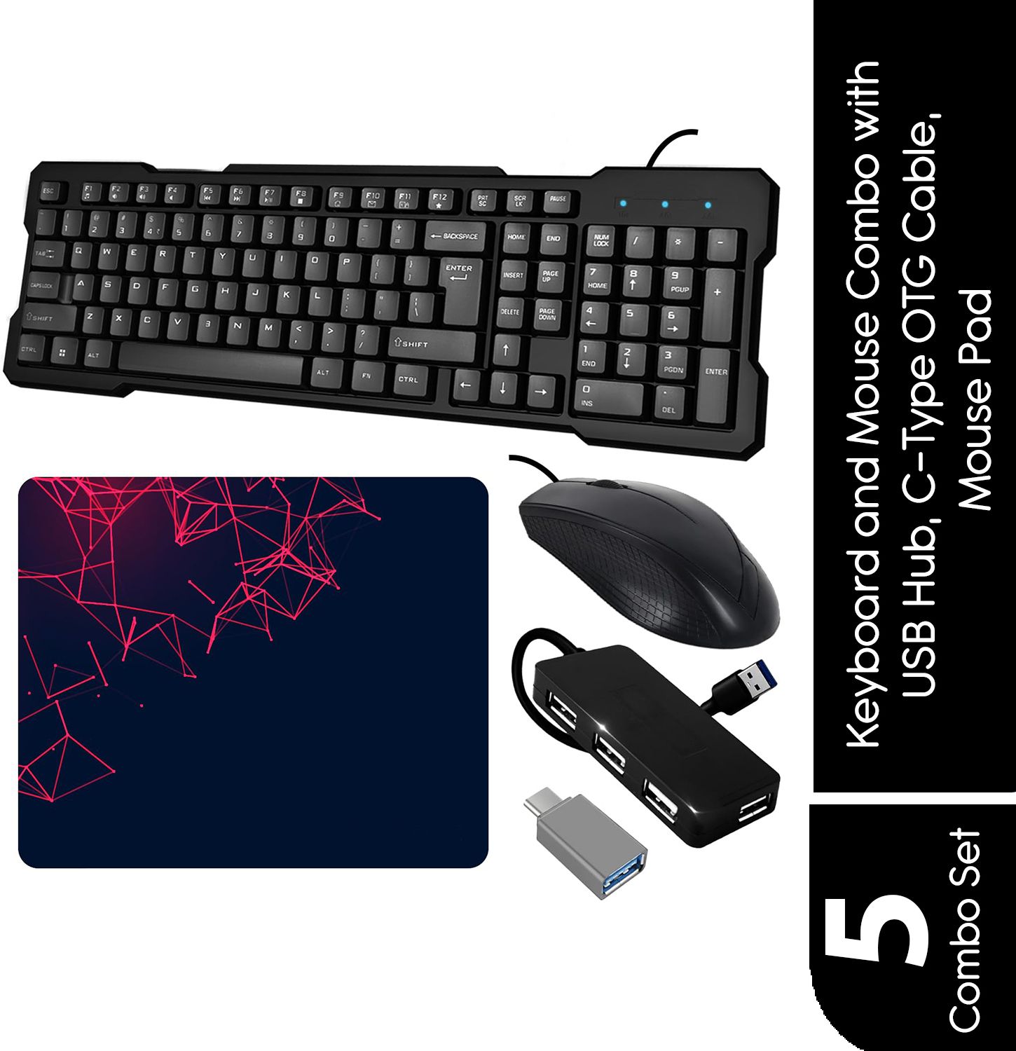 SKOG Keyboard, Mouse and usb Hub , mouse pad and otg cable Combo Combo Set-picture-26