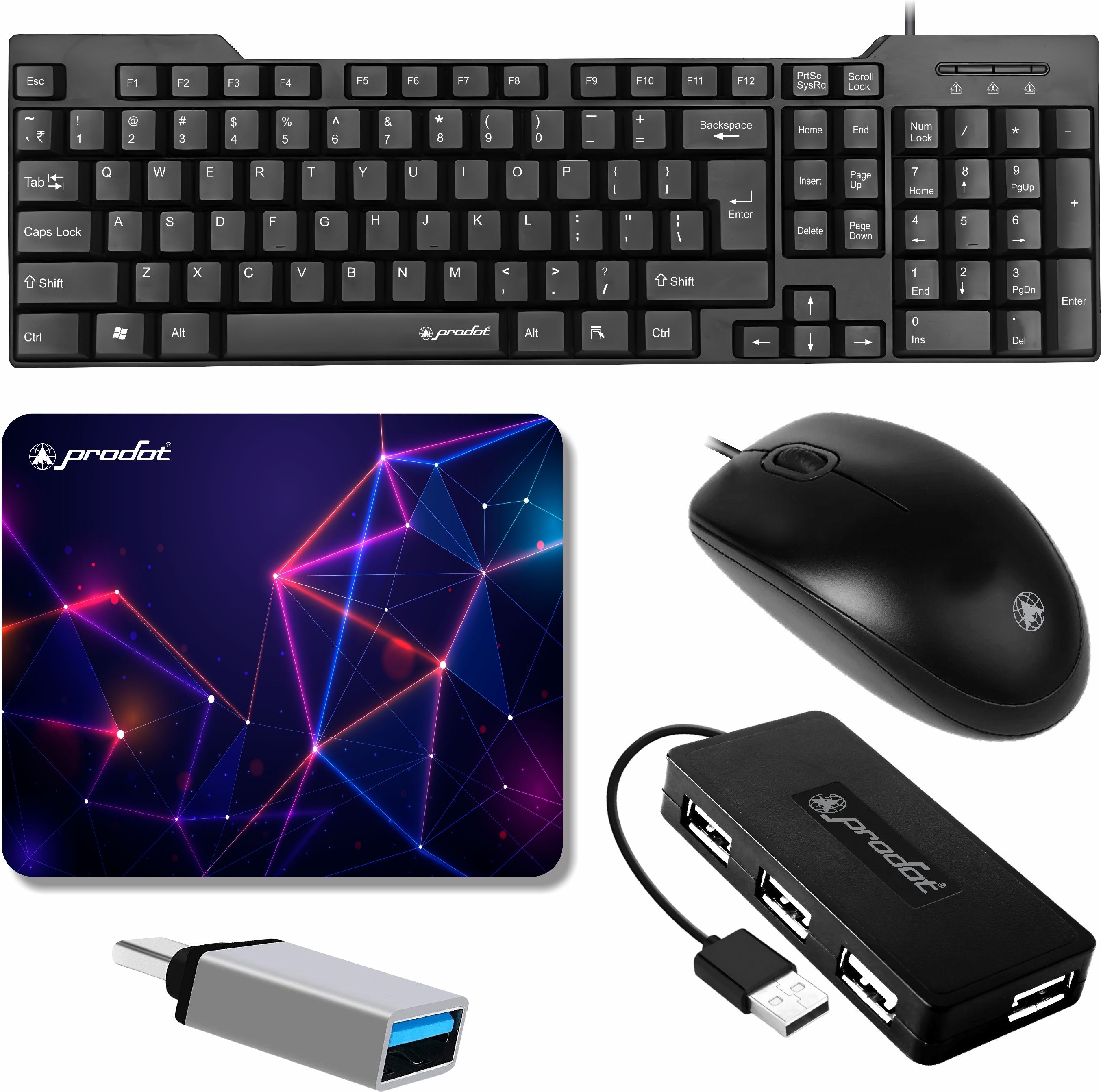 PRODOT High Performance Set of 5 Wired Combo 247s Keyboard & 185 Mouse Combo Set-image-19