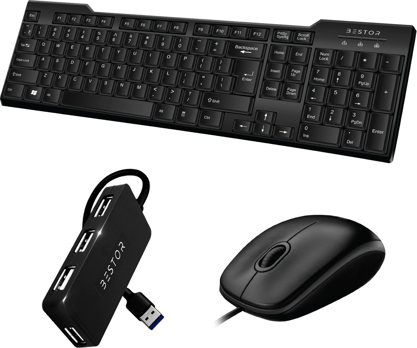 Bestor Set of 3 Combo,USB Wired Keyboard, Wire Mouse, 4 port USB,Plug & Play for laptop Combo Set-image-8