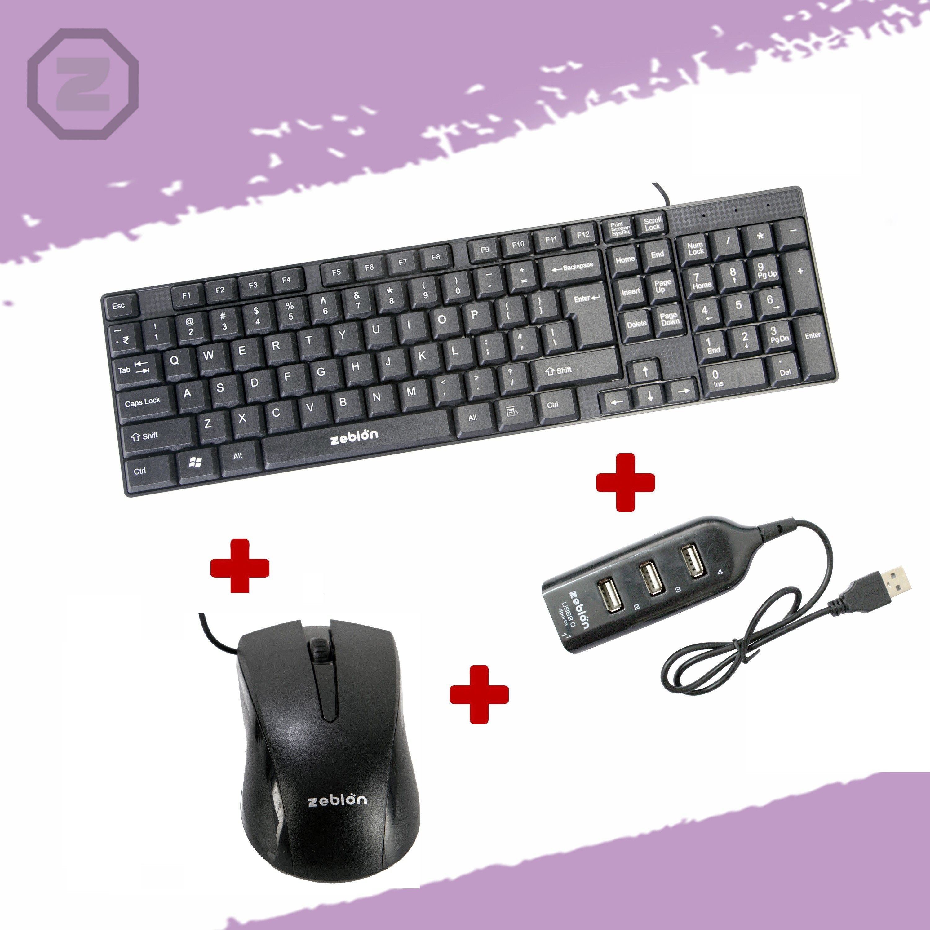 zebion K200 Keyboard + Hunk Mouse + Pronto 101 USB HUB Combo Set-image-31