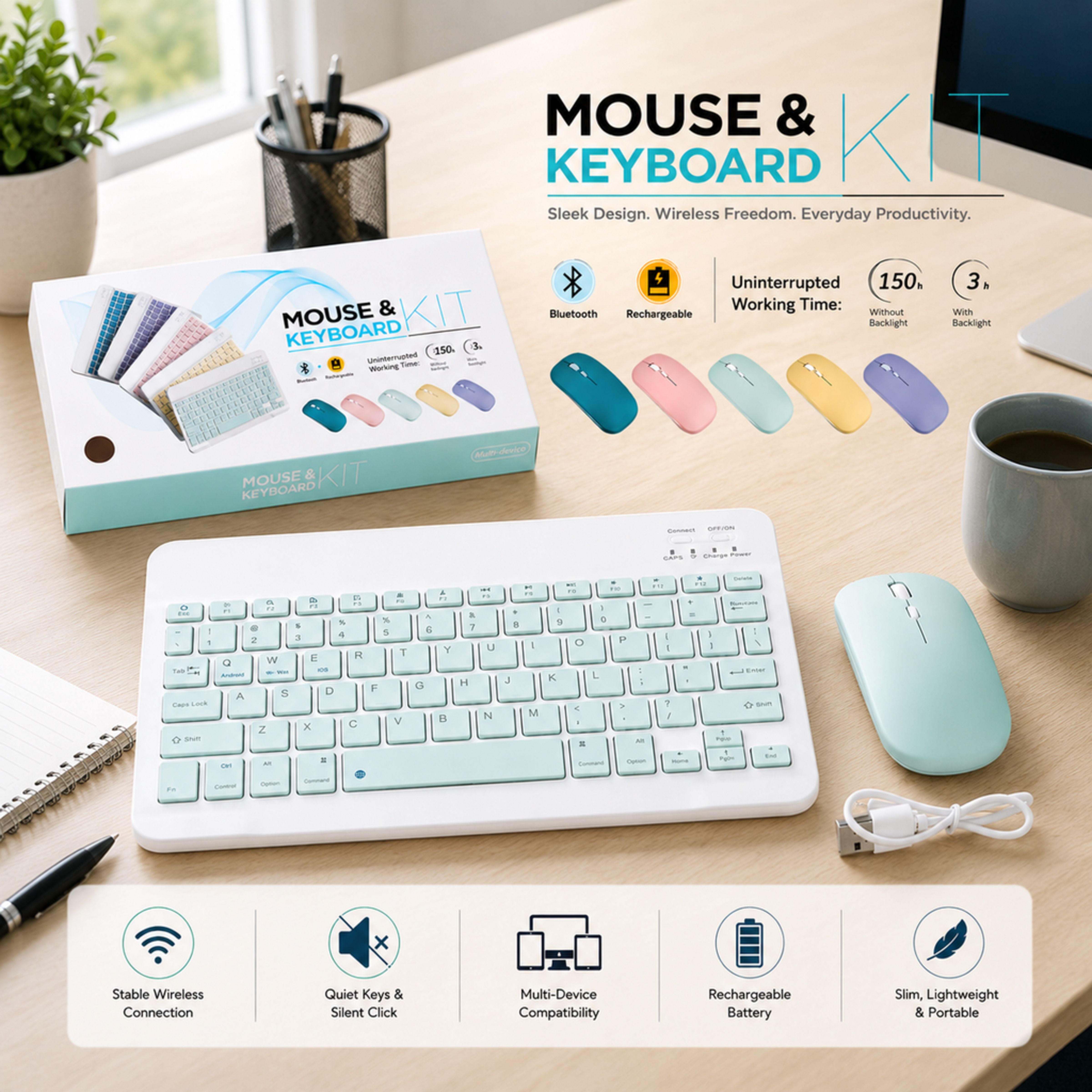 SATNAM Bluetooth Keyboard Mouse Combo| Stylish Multicolour Combo Set-picture-13